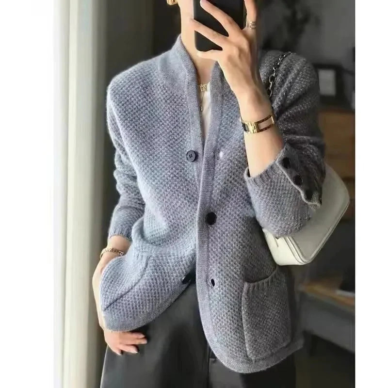Sweater Jacket Thick Knit & High Collar