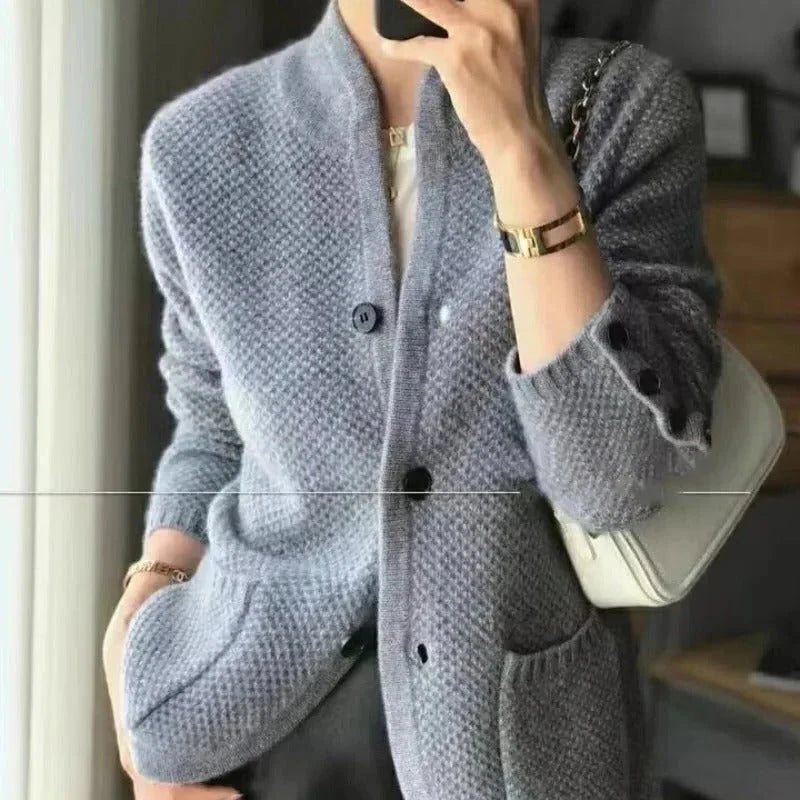 Sweater Jacket Thick Knit & High Collar