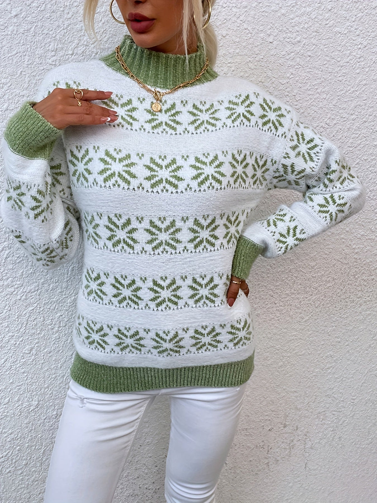 Sweater Mock Neck Soft & Warm Christmas Pattern