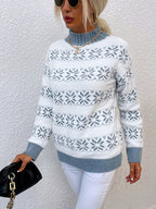Sweater Mock Neck Soft & Warm Christmas Pattern