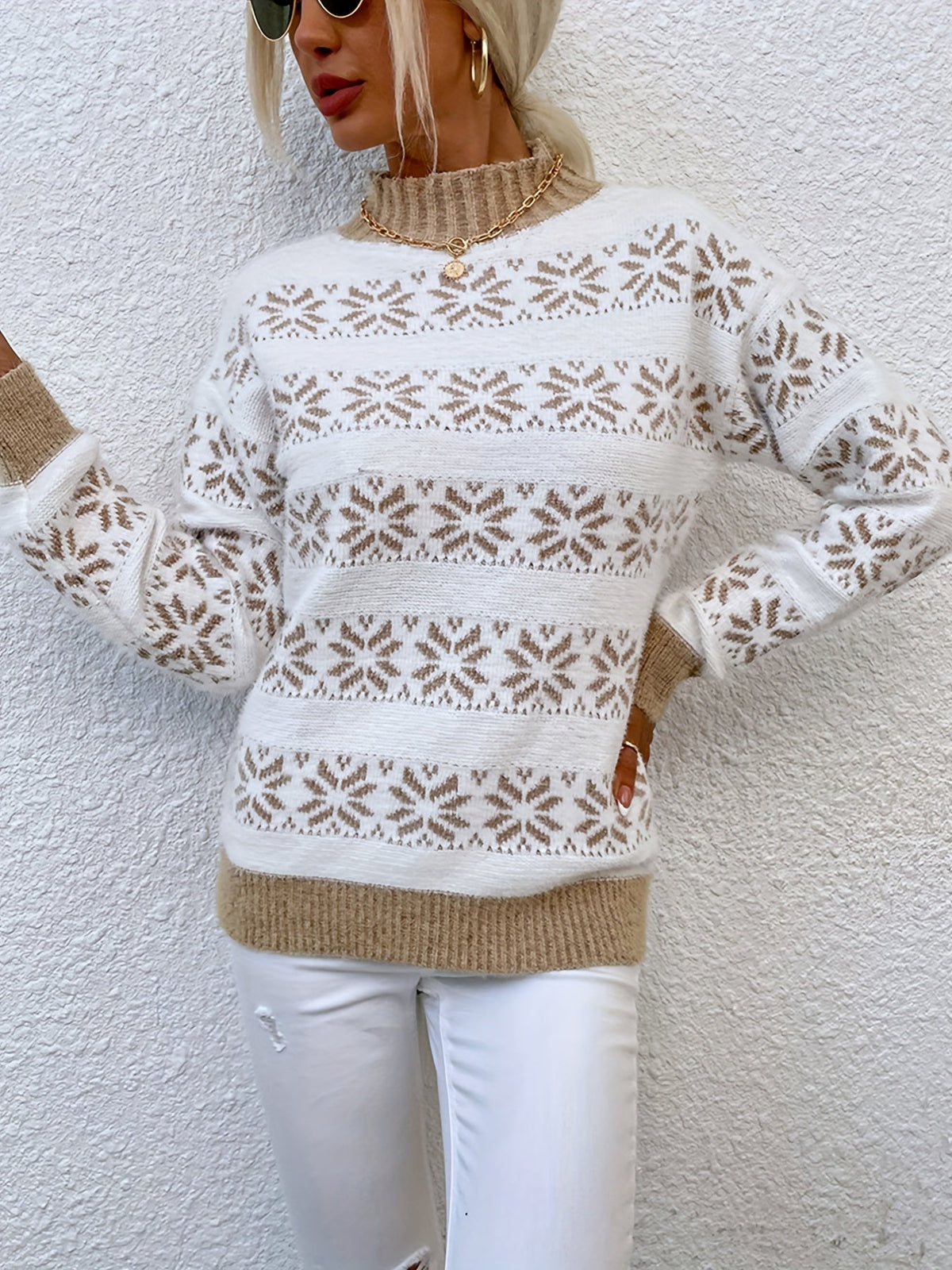 Sweater Mock Neck Soft & Warm Christmas Pattern