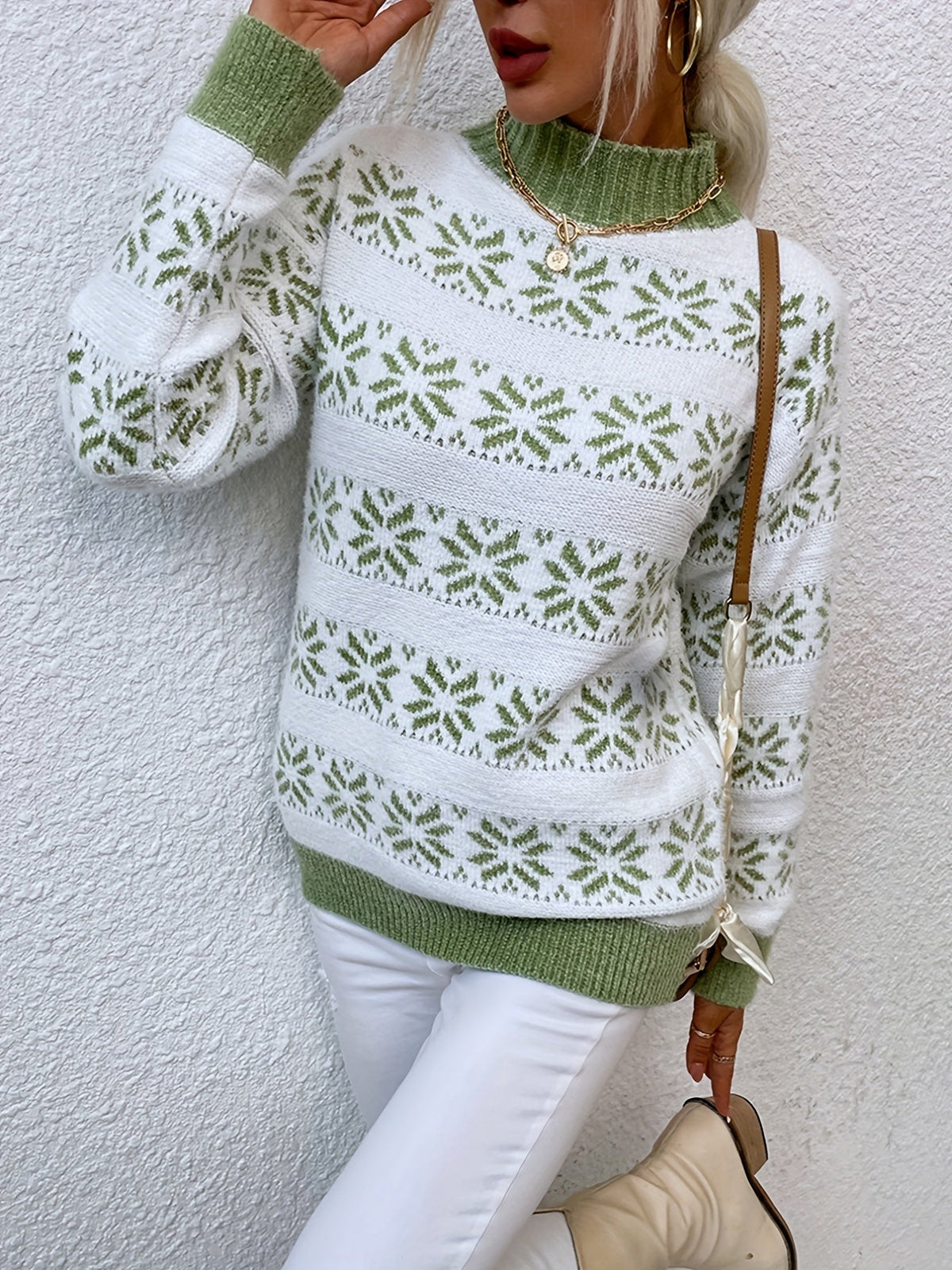 Sweater Mock Neck Soft & Warm Christmas Pattern