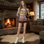 Sweater Norwegian Pattern Cotton-Blend Loose Fit