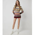 Sweater Norwegian Pattern Cotton-Blend Loose Fit