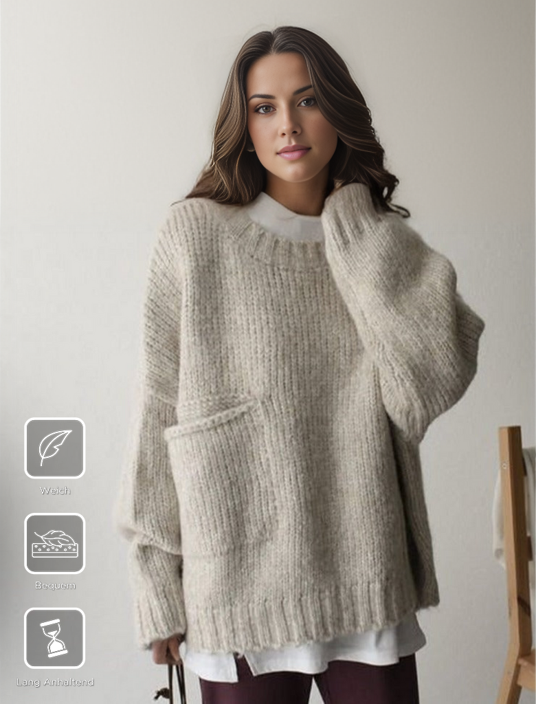 Sweater Oversized Chunky Cable Knit Front Pocket