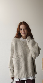 Sweater Oversized Chunky Cable Knit Front Pocket