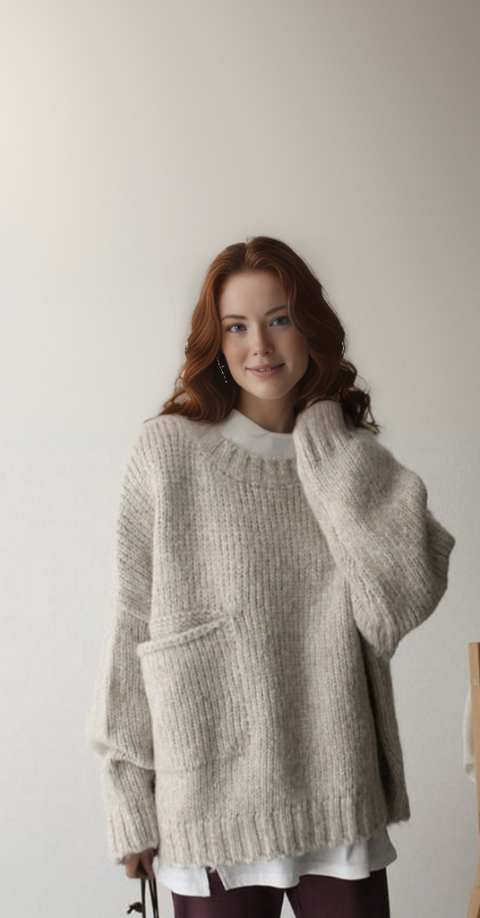 Sweater Oversized Chunky Cable Knit Front Pocket