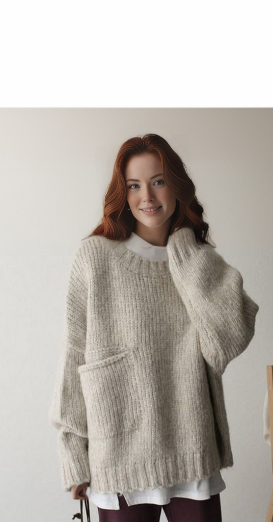 Sweater Oversized Chunky Cable Knit Front Pocket