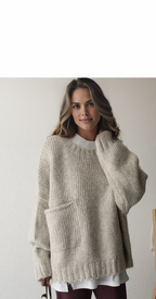 Sweater Oversized Chunky Cable Knit Front Pocket