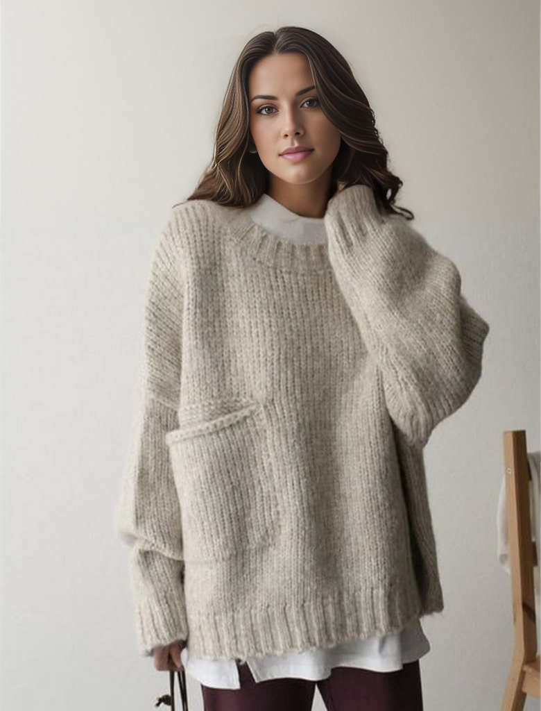 Sweater Oversized Chunky Cable Knit Front Pocket