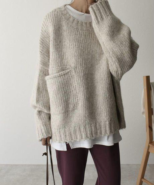 Sweater Oversized Chunky Cable Knit Front Pocket