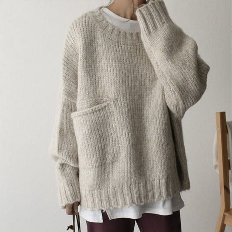 Sweater Oversized Chunky Cable Knit Front Pocket