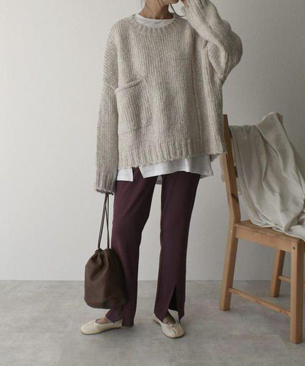 Sweater Oversized Chunky Cable Knit Front Pocket