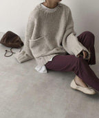 Sweater Oversized Chunky Cable Knit Front Pocket