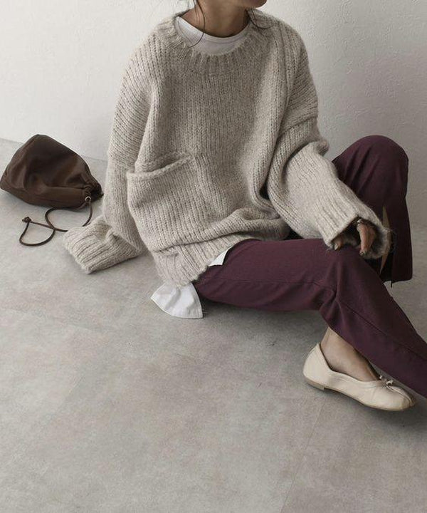 Sweater Oversized Chunky Cable Knit Front Pocket