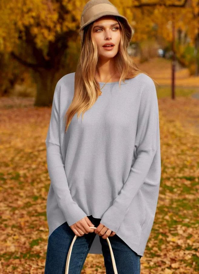 Sweater Oversized Ribbed Knit Cotton Blend