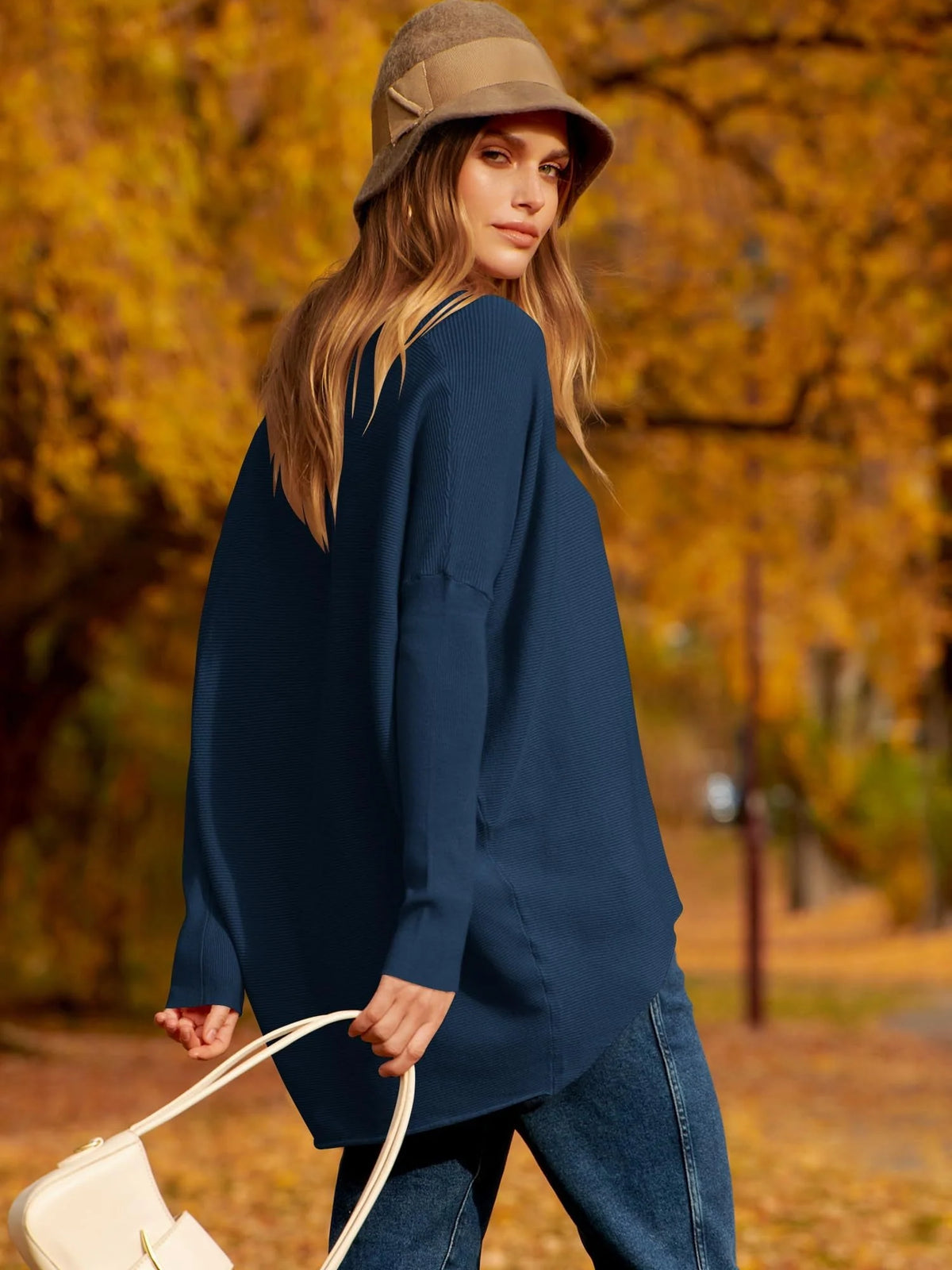Sweater Oversized Ribbed Knit Cotton Blend