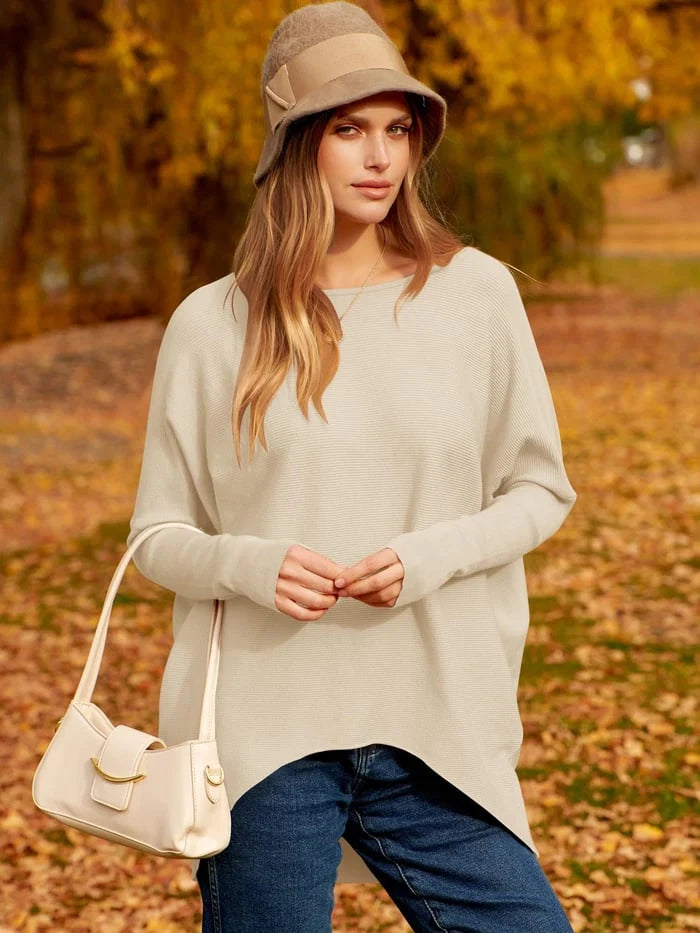 Sweater Oversized Ribbed Knit Cotton Blend
