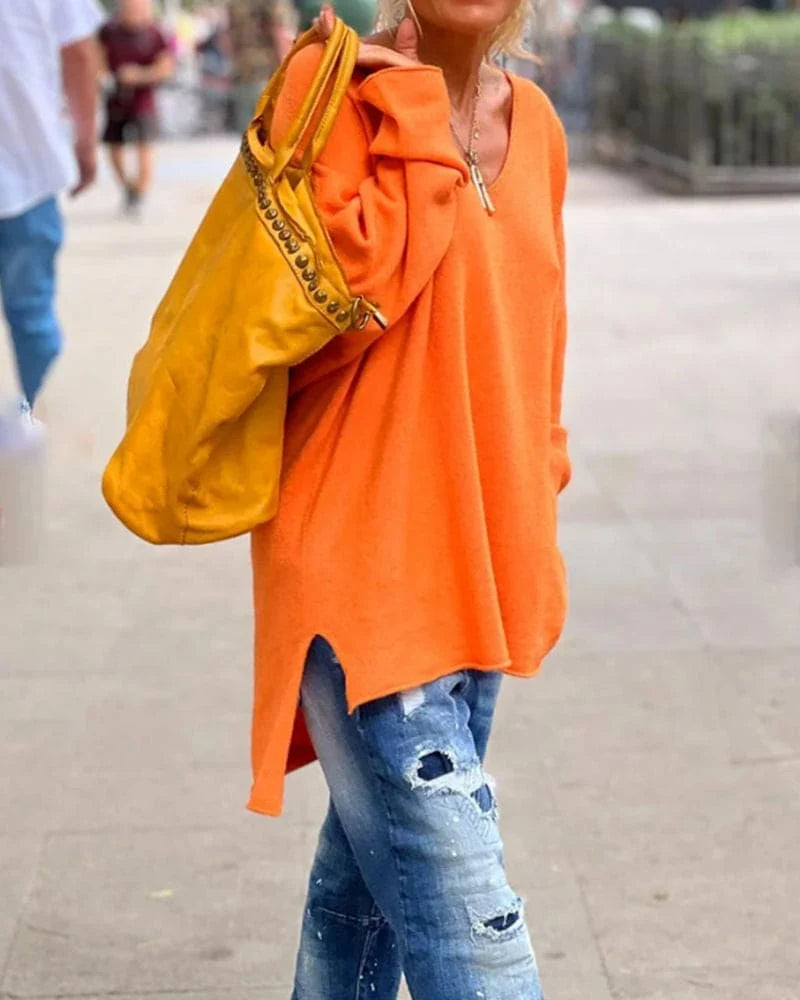 Sweater Oversized V-Neck Soft Cotton Blend