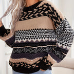 Sweater Retro Contrast Design Thick Knit