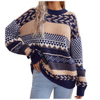 Sweater Retro Contrast Design Thick Knit