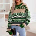 Sweater Retro Contrast Design Thick Knit