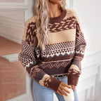 Sweater Retro Contrast Design Thick Knit