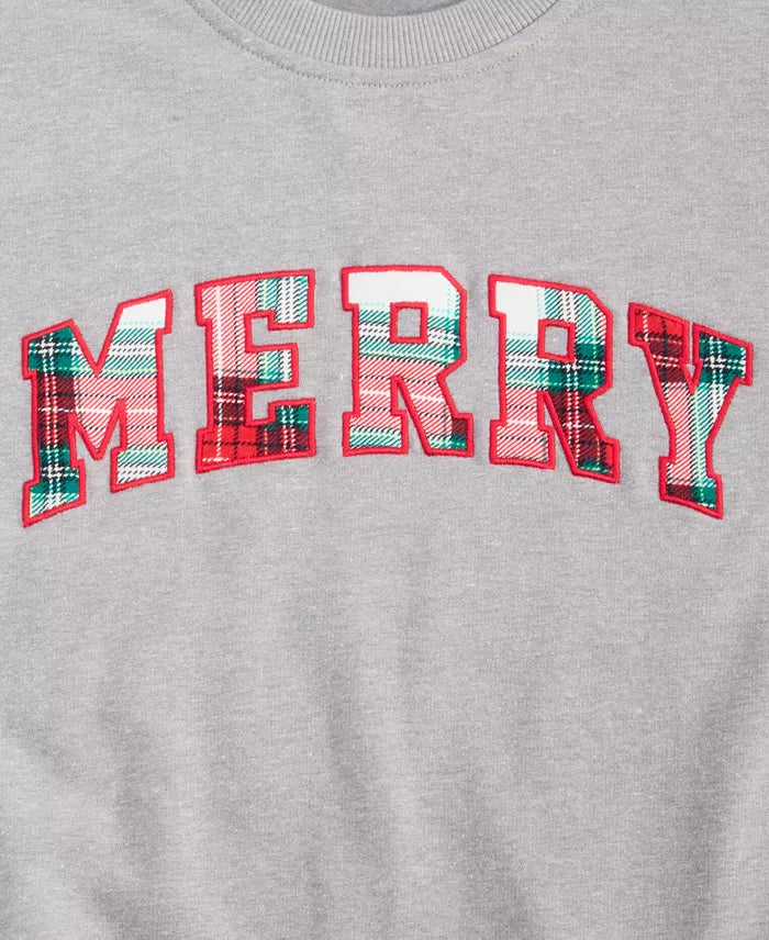 Sweatshirt Cotton-Blend Stretch Plaid Merry Applique