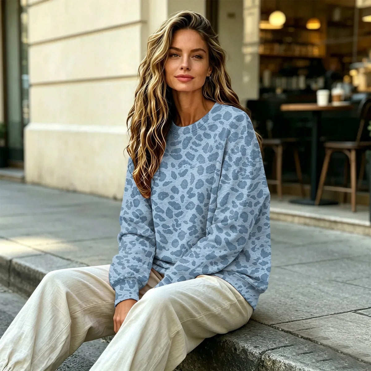 Sweatshirt Oversized Leopard Print Pullover