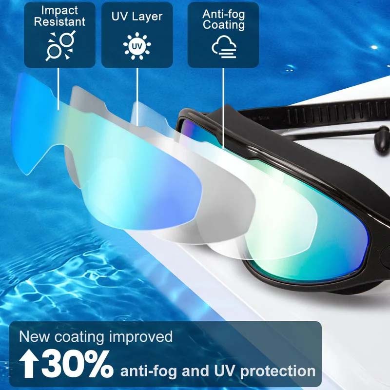 Swim Goggles Panoramic 180-Degree Anti-Fog Silicone Seal & Adjustable Strap