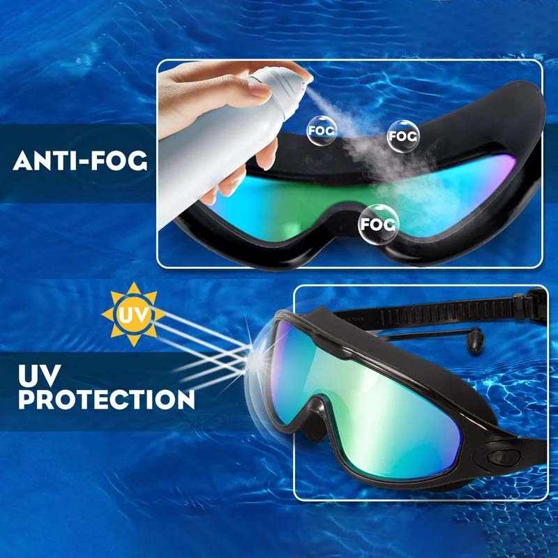 Swim Goggles Panoramic 180-Degree Anti-Fog Silicone Seal & Adjustable Strap