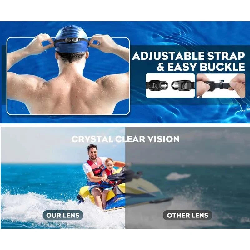 Swim Goggles Panoramic 180-Degree Anti-Fog Silicone Seal & Adjustable Strap