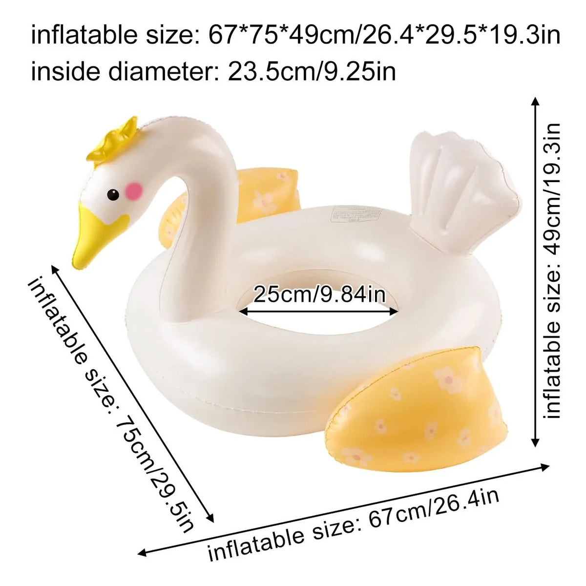 Swim Ring Inflatable Swan Durable PVC Lightweight