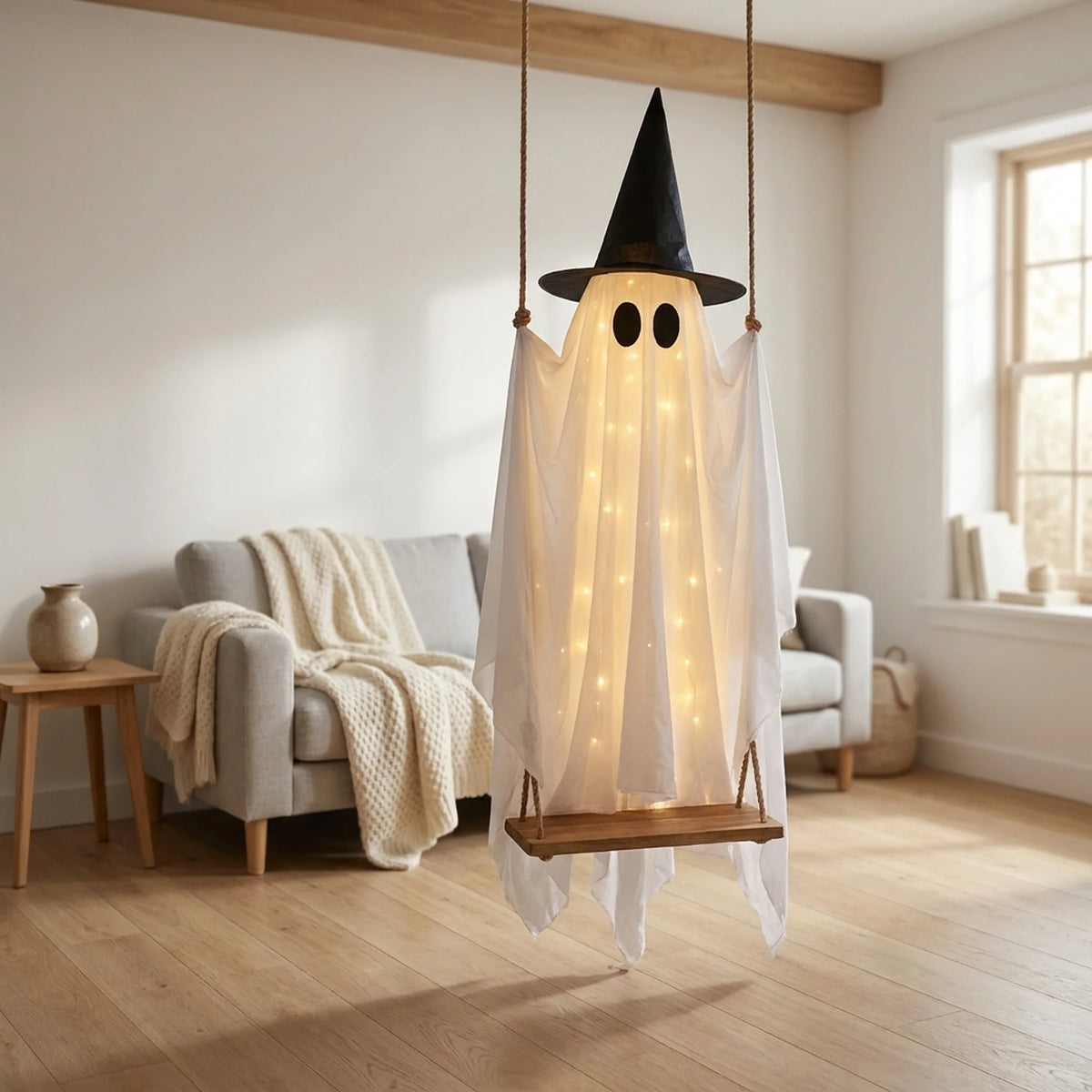 Swinging Ghost Light Wood Frame Remote-Controlled Multi-Mode LED