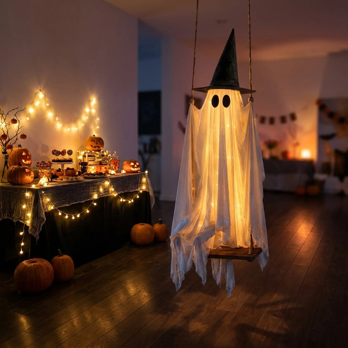Swinging Ghost Light Wood Frame Remote-Controlled Multi-Mode LED
