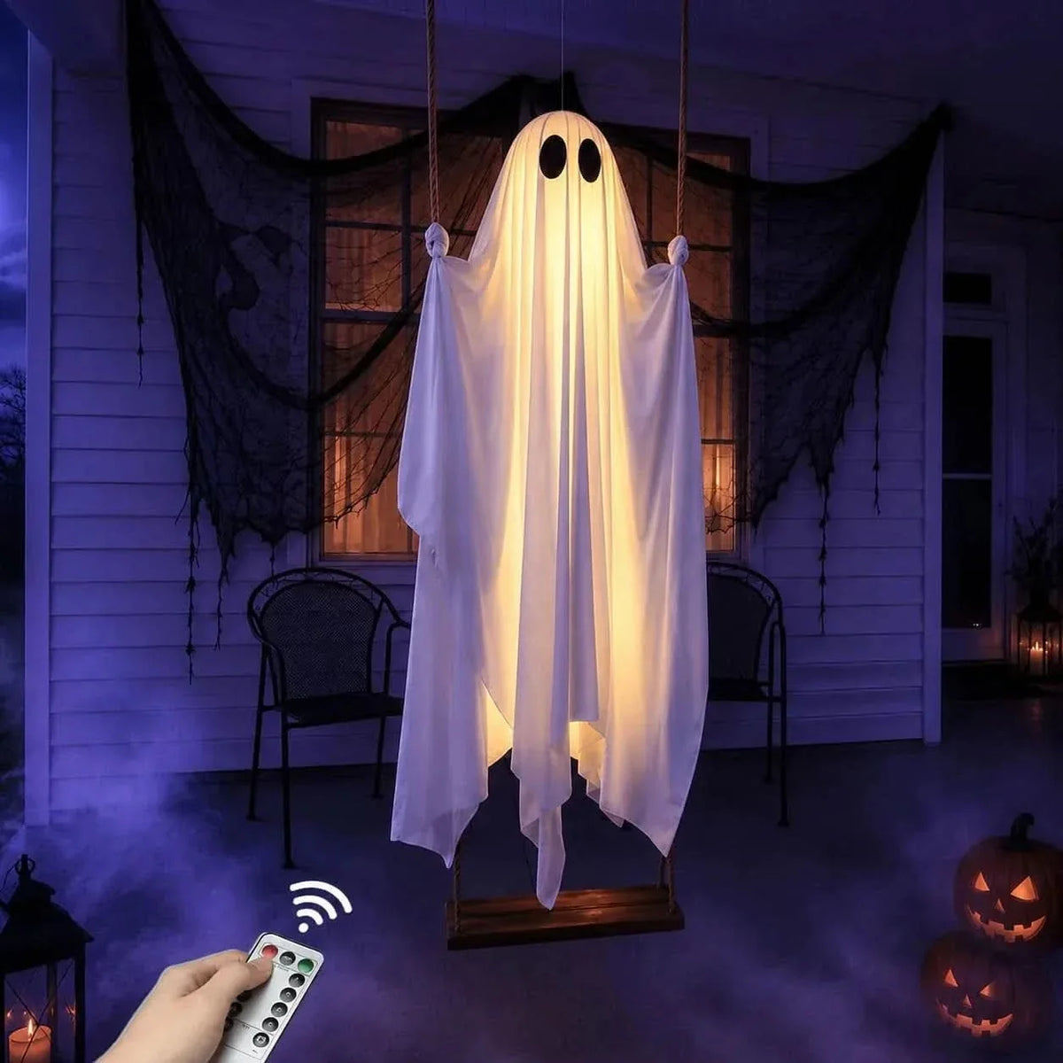 Swinging Ghost Light Wood Frame Remote-Controlled Multi-Mode LED