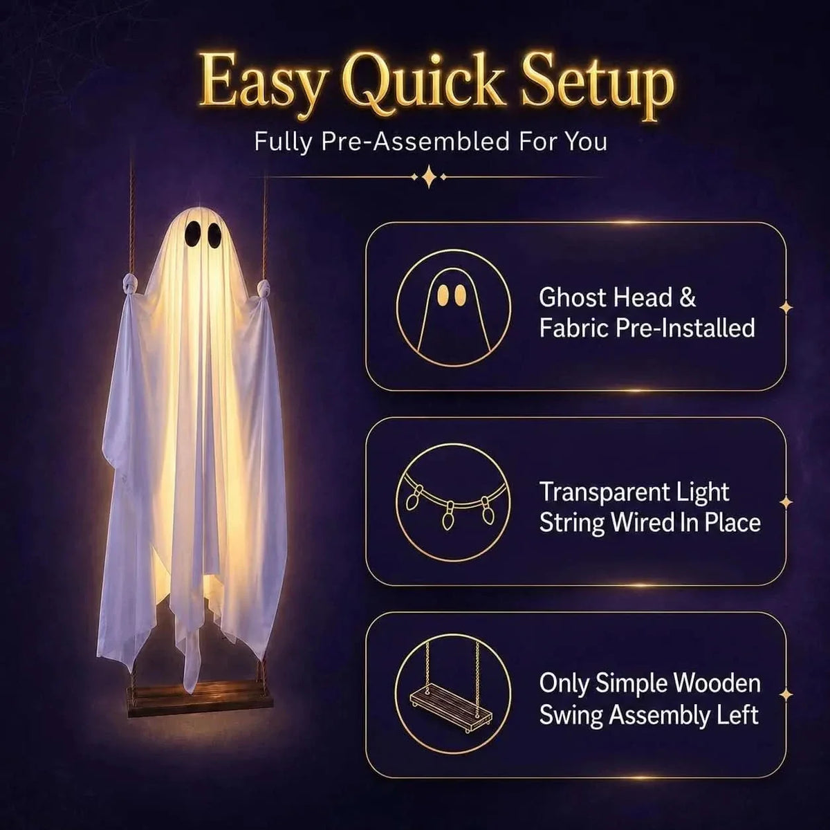 Swinging Ghost Light Wood Frame Remote-Controlled Multi-Mode LED