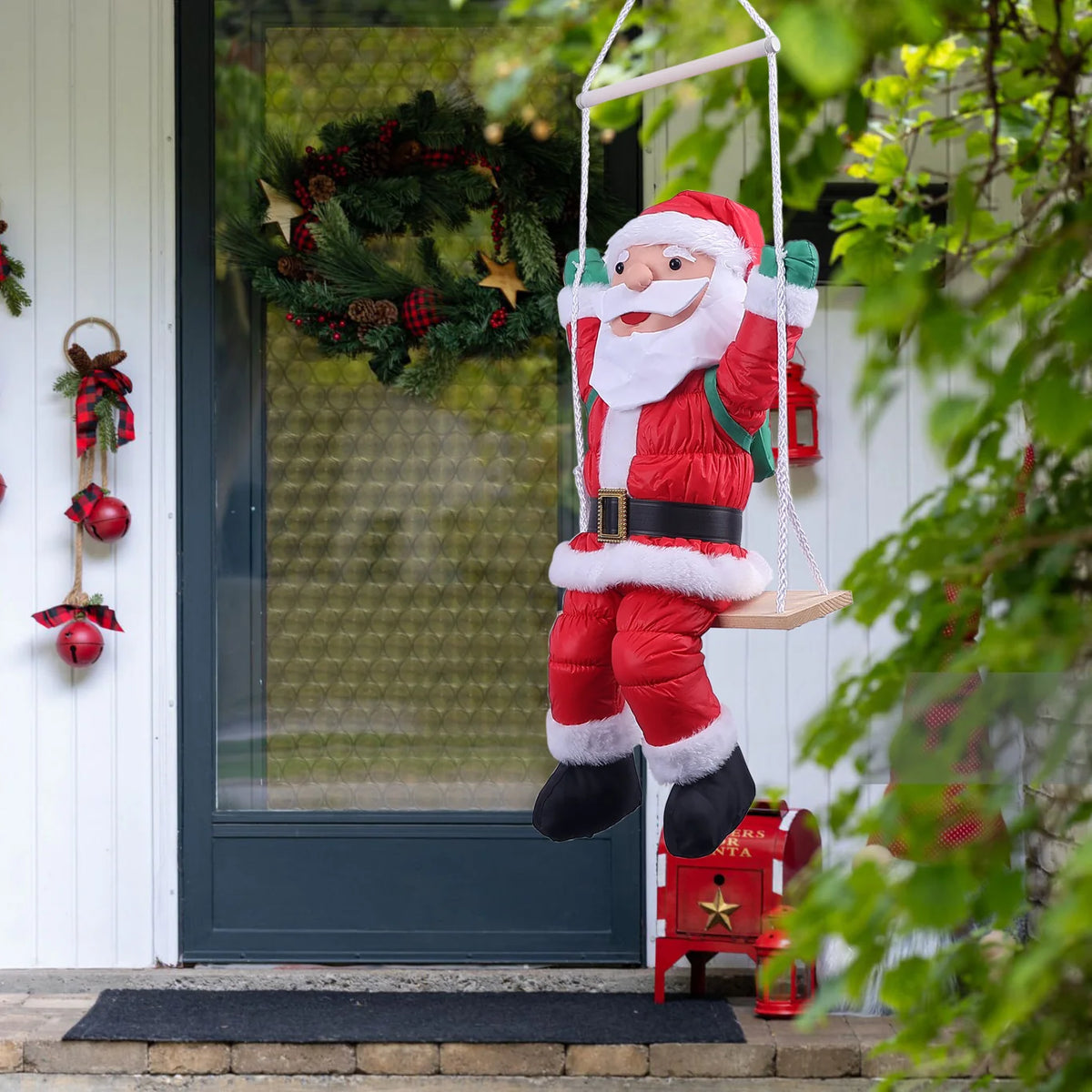 Swinging Santa Decoration Lightweight Fabric Indoor Outdoor Easy Hang