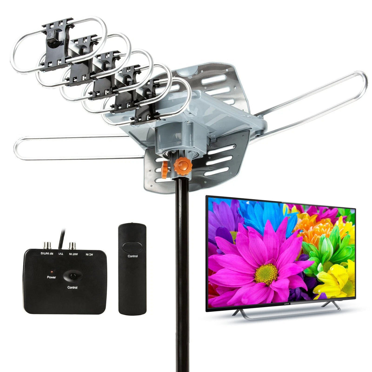 TV Antenna Motorized 360 Degree Amplified Aerospace Aluminum
