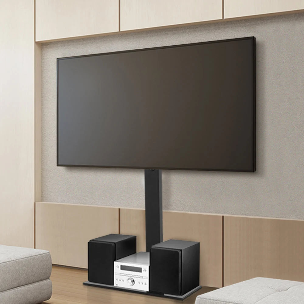 TV Floor Stand Adjustable Height Swivel Tempered Glass Shelf