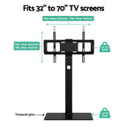 TV Floor Stand Adjustable Height Swivel Tempered Glass Shelf