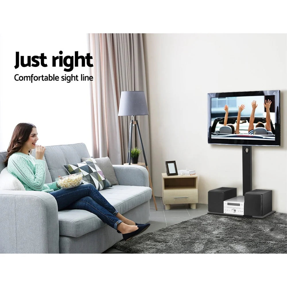 TV Floor Stand Adjustable Height Swivel Tempered Glass Shelf