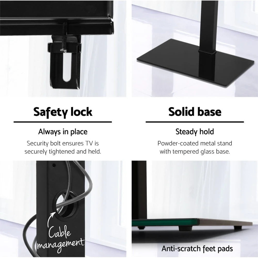 TV Floor Stand Adjustable Height Swivel Tempered Glass Shelf