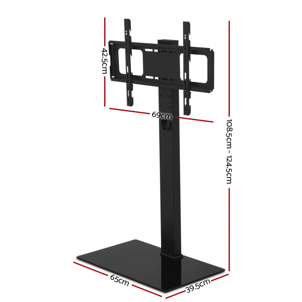 TV Floor Stand Adjustable Height Swivel Tempered Glass Shelf