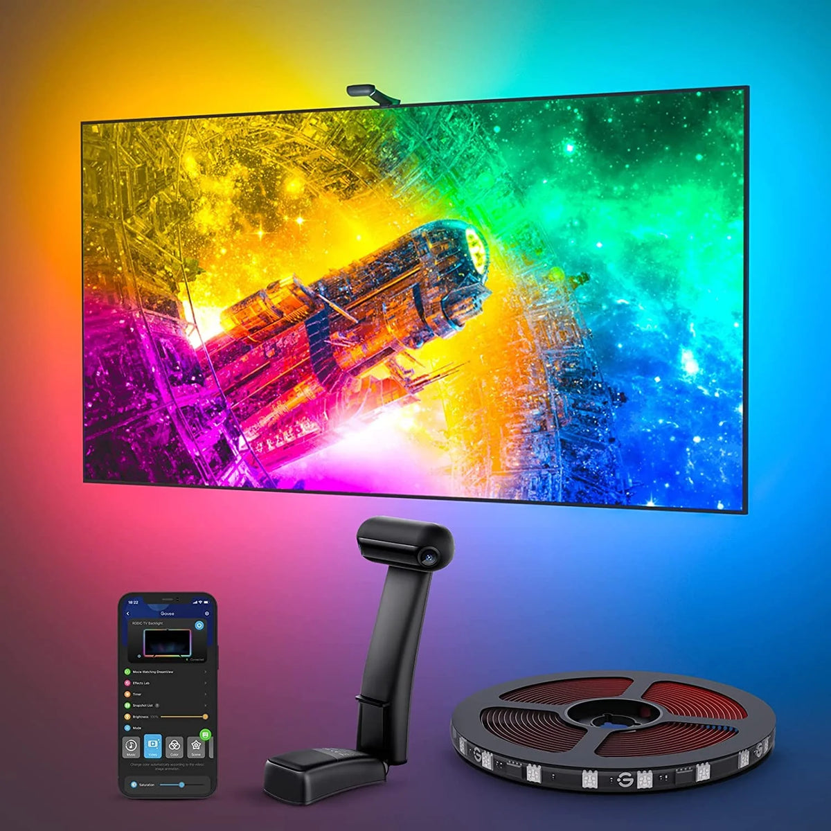 TV LED Backlight Kit Dual-Edge Cameras RGBIC Multi-Zone