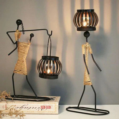 Table Candle Holder Handmade Metal Retro Sculptural