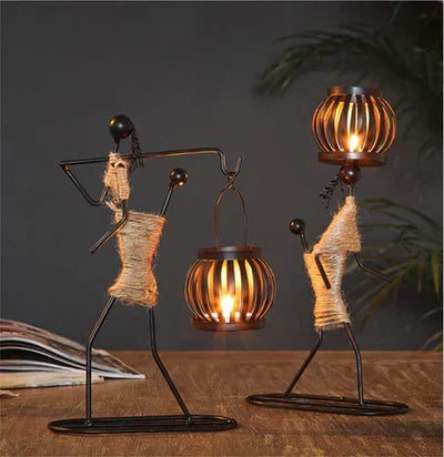 Table Candle Holder Handmade Metal Retro Sculptural