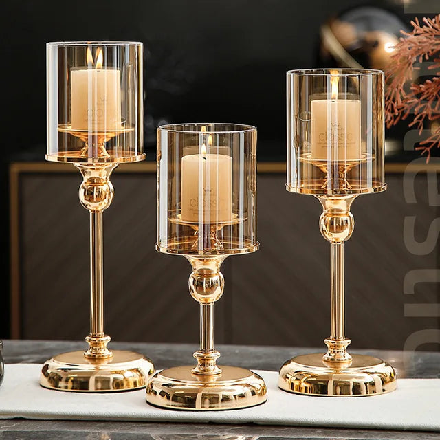 Table Candle Holder Scandinavian Metal Silver & Gold