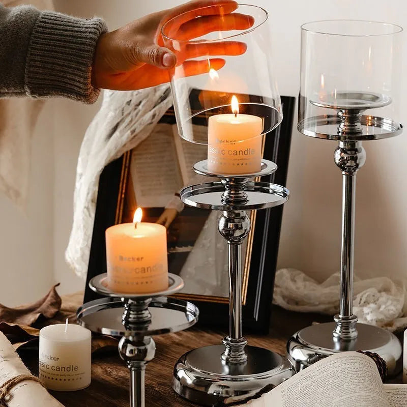 Table Candle Holder Scandinavian Metal Silver & Gold
