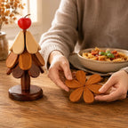 Table Coaster Set Wooden Foldable Christmas Tree